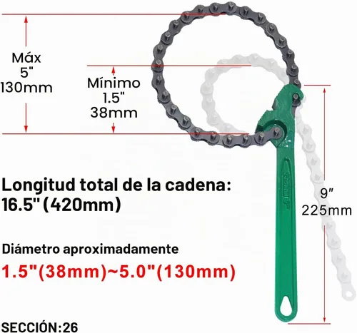 Vista 2 de Llave de cadena de trinquete resistente de 9 pulgadas, herramienta reversible de filtro de aceite, herramientas de accesorios de tubería, ajuste