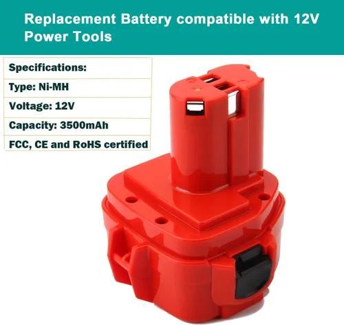 Vista 2 de CREABEST Paquete de 2 baterías mejoradas de 3500 mAh Ni-MH para Makita 12V 192598-2 1220 1200 1201 1222 1233 1234 1235 PA12 1235A 1235B 1235F