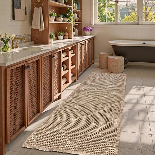 Vista 14 de ZALL Tapete de baño de punto gofre, súper absorbente, antideslizante, color marrón, 17 x 24 pulgadas, patrón geométrico de diamante, lavable a