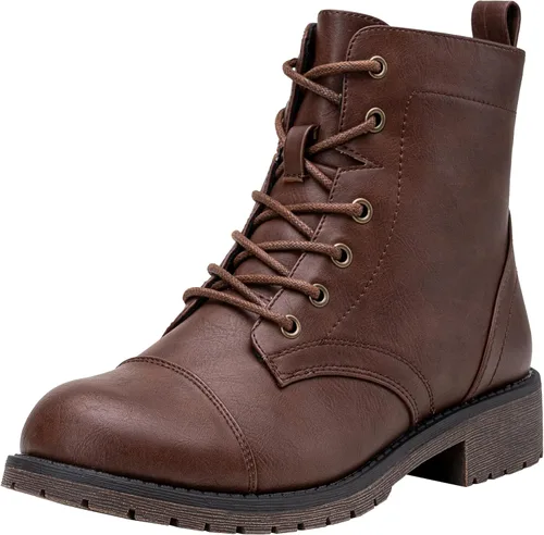 Vista 16 de Vepose - Botines de tacón bajo para mujer, botines militares a la moda con cordones