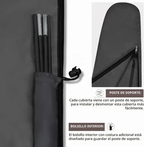Vista 5 de ULTCOVER Cubierta de Sombrilla de Patio 600D Impermeable para Exteriores - Se Adapta a Sombrillas de Mercado de 7-10 Pies, Negro Negro-Mercado