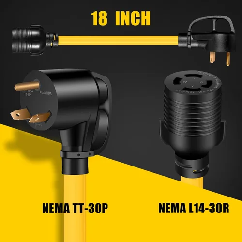 Vista 3 de Cable adaptador de interruptor de transferencia de generador de 30 amperios, resistente STW calibre 10, NEMA TT-30P macho a L14-30R hembra