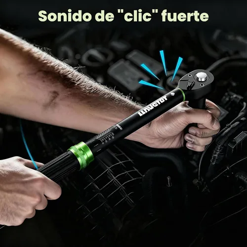 Vista 4 de Juego de llave dinamométrica, kit de 41 piezas con transmisión de 1/4, 3/8, 1/2, con zócalos y extensiones, precisión de ±3%, doble escala, acero