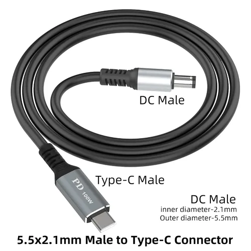 Vista 4 de Cable de carga de alimentación USB C a CC de 0.217 in x 0.083 in para portátil (5521), entrada USB tipo C macho de 20 V a CC 0.217 x 0.083 in, cable