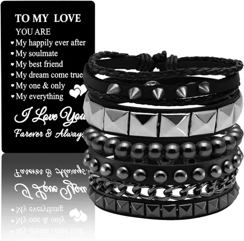 Vista 14 de Eigso Juego de 4 pulseras de cuero punk, con tachuelas de roca para hombres y mujeres, estilo retro, clásico, con pinchos, de metal, para hombre