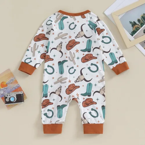 Vista 5 de Ropa occidental para bebé, ropa de manga larga, vaquero, con cremallera, overoles para otoño