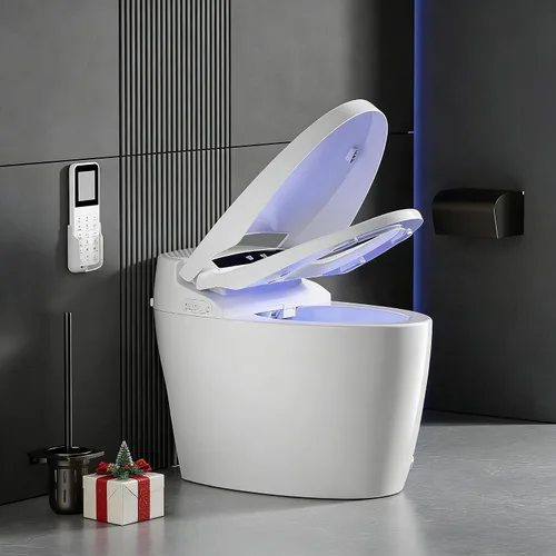 Vista 12 de Inodoro inteligente con bidé integrado con rociador de agua caliente y secadora, funcionamiento del sensor de pie, asiento calefactado con pantalla