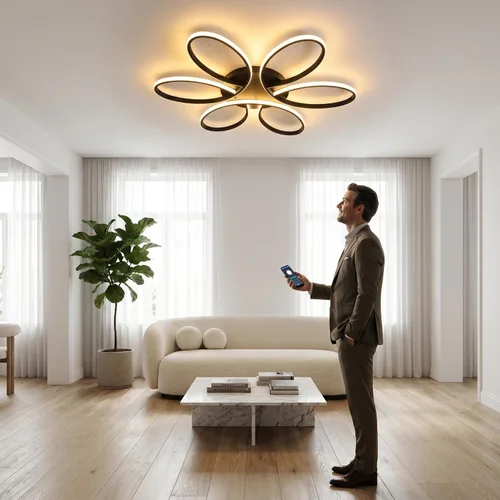 Vista 2 de Moderna lámpara LED de techo, 23 pulgadas, 70 W, con control remoto/aplicación, lámpara de montaje empotrado regulable para sala de estar, comedor