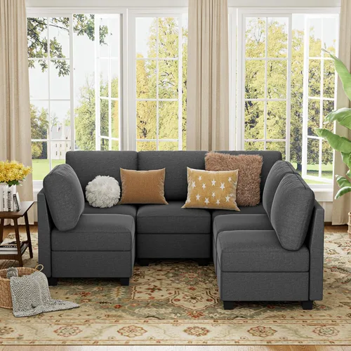 Vista 3 de Sofá modular modular con asiento de almacenamiento, sofá convertible para sala de estar, sofá en forma de L de 6 asientos o en forma de U con cojín