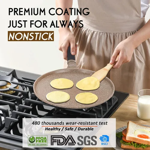 Vista 3 de DIIG Sartén antiadherente para crepas de 11 pulgadas con espátula esparcidora, sartén para panqueques antiadherentes para cocinar, plancha marrón