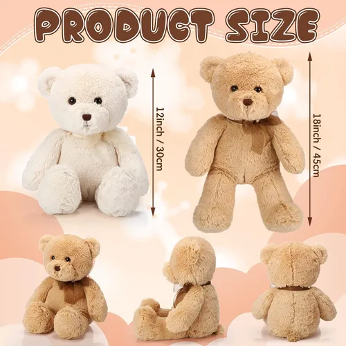 Vista 2 de HyDren Paquete de 2 animales de peluche de oso de 18 pulgadas con lazo para regalos de cumpleaños, decoración de baby shower, decoraciones de fiesta