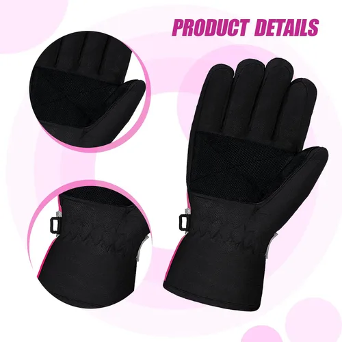 Vista 4 de Guantes de esquí de nieve impermeables para niños, guantes de snowboard para niños y niñas, guantes de nieve cálidos