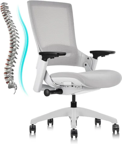 Vista 20 de CLATINA - Silla ejecutiva ergonómica giratoria, con reposabrazos 3D de altura ajustable y respaldo lumbar, tapizada, ideal para hacer trabajos