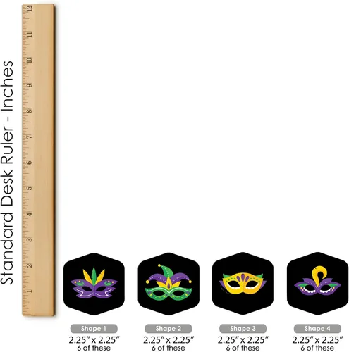 Vista 7 de Big Dot of Happiness Máscara colorida de Mardi Gras, caza del tesoro para fiesta de máscaras, 1 soporte y 48 piezas de juego, juego de ocultar