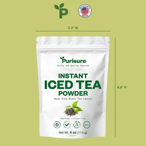 Vista 7 de Purisure Polvo de té negro instantáneo sin azúcar, hecho de hojas de té reales, sin sabor a limón, sin azúcar, cero calorías, se disuelve en agua