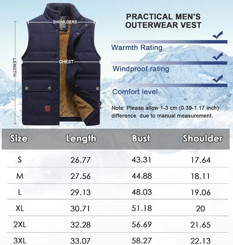Vista 5 de XinYangNi Men's Winter Warm Outdoor Padded Puffer Vest Thick Fleece Lined Sleeveless Jacket