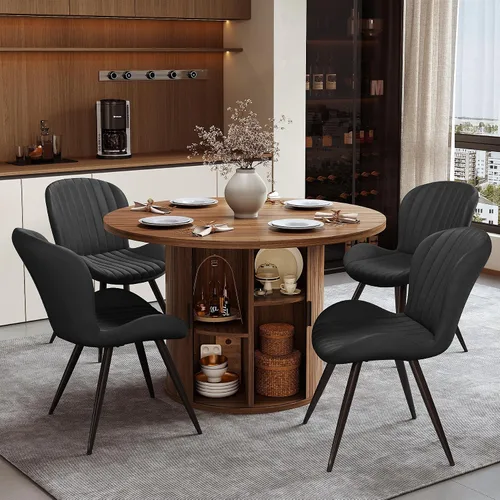 Vista 185 de Miereirl Moderno juego de comedor de 5 piezas para mesa redonda de madera de 4,31.5 pulgadas con estante de almacenamiento semiabierto y puerta