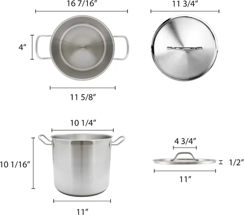Vista 2 de Olla de acero inoxidable Thundergroup con tapa SLSPS016 16 cuartos de galón Certificado NSF