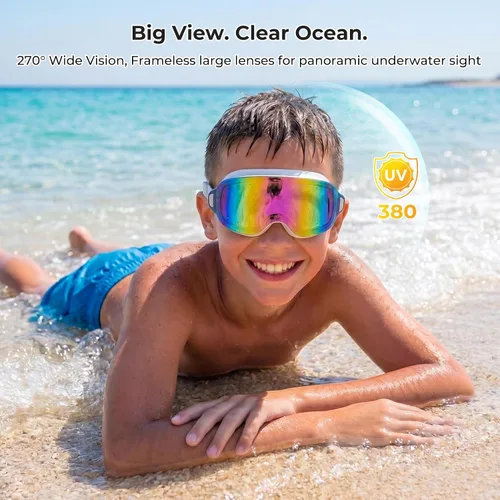 Vista 4 de Aegend Gafas de natación para adultos, paquete de 2 unidades, sin marco, 180°, visión amplia, antiniebla, UV, a la moda, para hombres y mujeres