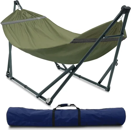Vista 29 de Tranquillo Hamaca doble universal con soporte incluido para 2 personas/soporte plegable para hamaca de 600 libras de capacidad, estuche portátil 1.