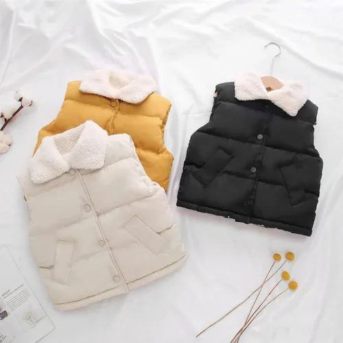 Vista 2 de Mud Kingdom Chaleco con cuello de sherpa para niños, con botones a presión, ropa de abrigo de invierno