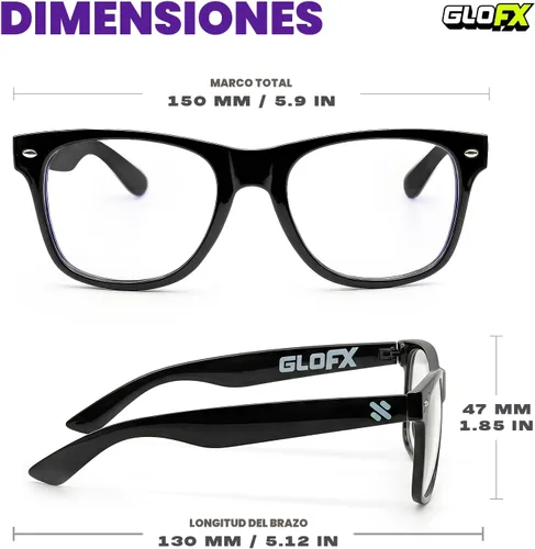 Vista 2 de Gafas de difracción definitivas - Efecto de corazón 3D arcoíris - Gran accesorio para EDM, conciertos y raves Negro