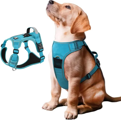Vista 20 de Arnés para perro, chaleco ajustable mejorado a prueba de escapes, para caminar al aire libre, chaqueta suave y transpirable con tiras reflectantes
