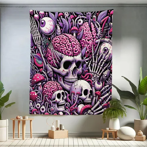 Vista 125 de Ambesonne Tapiz de hongos, atmósfera psicodélica, escena astral estrellada con motivos orientales trippy, decoración de tela para colgar en la pared