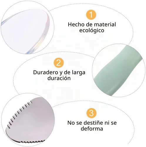 Vista 4 de Kisangel 2 cucharas raspadoras de alimentos para bebés, utensilios de alimentación de silicona de doble cabeza para bebés, cuchara dentada de puré
