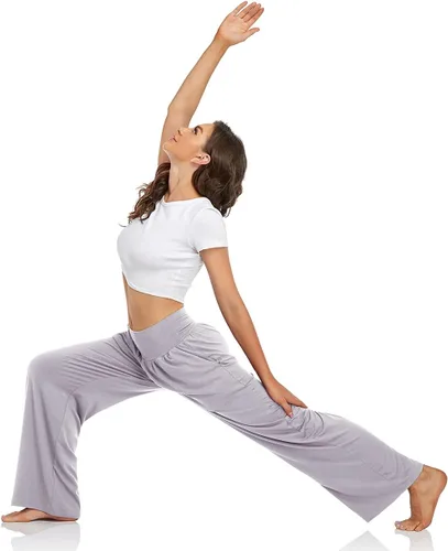 Vista 4 de UEU - Pantalones deportivos de yoga para mujer, holgados, informales, cómodos, de pierna ancha, pantalones cómodos de cintura alta y con bolsillos
