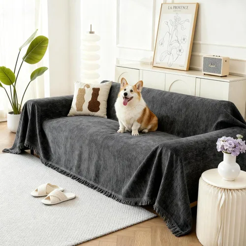 Vista 9 de Fundas Boho para Sofá de 2 Cojines, Funda Deslizable de Chenille para Sofá para Mascotas Lavable, Funda de Loveseat Seccional en Forma de L Manta
