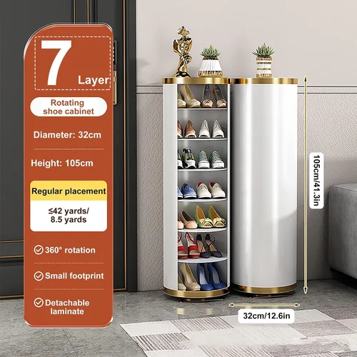 Vista 2 de Zapatero giratorio de 360° de 7 niveles sin puerta, estante redondo para zapatos, organizador de zapatos moderno y alto para entrada, dormitorio