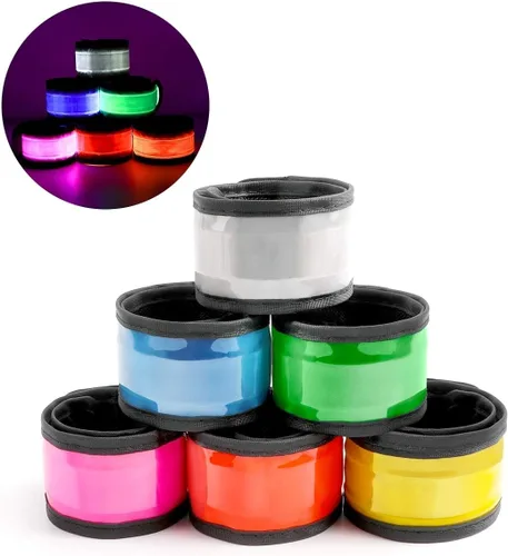 Vista 8 de esonstyle Pack of 6 LED Light Up Band Slap Bracelets Night Safety Wrist Band for Cycling Walking Running Concert Camping Outdoor Sports