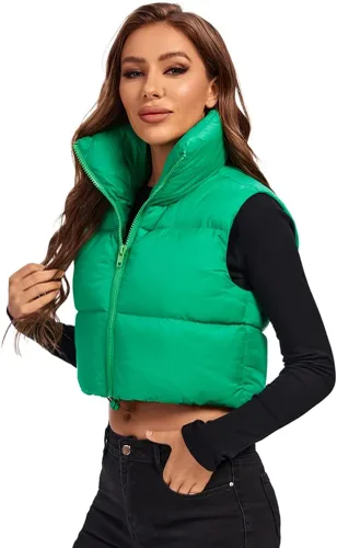 Vista 3 de Fuinloth Chaleco acolchado para mujer, cuello alto y ligero, con cremallera