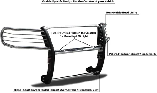 Vista 3 de Cepillo de rejilla de caballo negro, protector de parachoques modular de acero inoxidable compatible con Honda Pilot-17H151402MSS 2016-2022