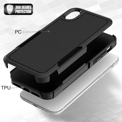Vista 4 de Funda para iPhone XR: funda protectora de doble capa resistente para teléfono celular, a prueba de golpes, resistente, con protector de pantalla