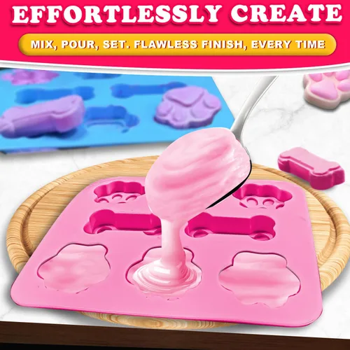 Vista 4 de 3 Moldes de Silicona de Pata de Cachorro y Hueso - Molde Antiadherente para Dulces, Moldes Reutilizables para Cubitos de Hielo para Golosinas