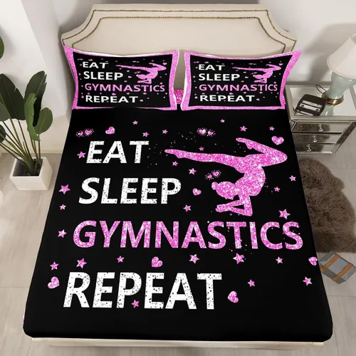 Vista 24 de Erosebridal Sábana bajera ajustable de gimnasia con bolsillo profundo para niñas y niños, tamaño individual, juego de ropa de cama deportiva