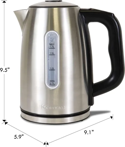 Vista 3 de Kenmore - Tetera eléctrica digital inalámbrica de 1.7 L, acero inoxidable con temperatura ajustable, hervir rápidamente, pantalla digital, apagado
