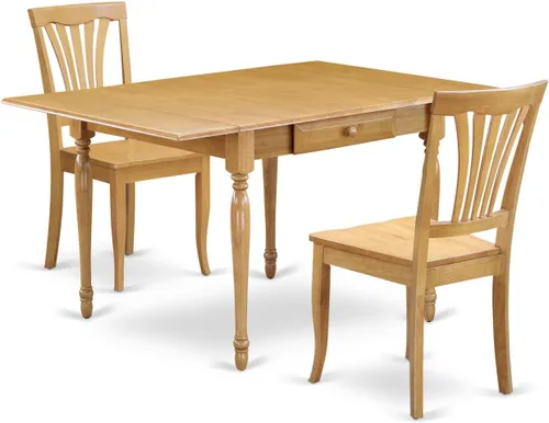 Vista 15 de East West Furniture MZAV3-BCH-W - Juego de comedor de 3 piezas para espacios pequeños que contiene una mesa de comedor rectangular con gotas y 2