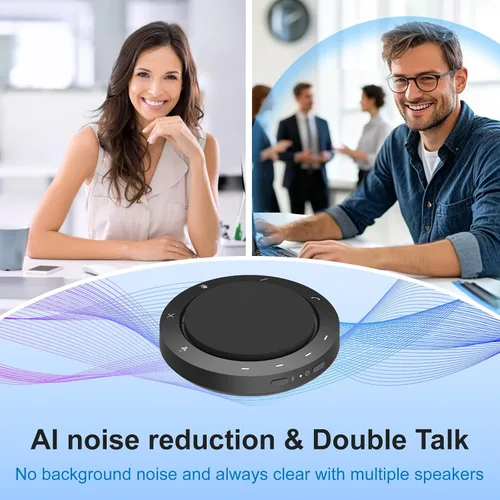 Vista 4 de Altavoz y micrófono de conferencia, micrófonos dual Al con captación de voz de 360° y sonido claro, tiempo de llamada de 10-14 horas, conexión