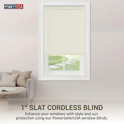 Vista 2 de PowerSellerUSA Persianas de Ventana sin Cordón, Privacidad y Filtrado de Luz, Lamas de Vinilo Minipersiana de 1", Tratamiento de Ventana Anti-UV, Se