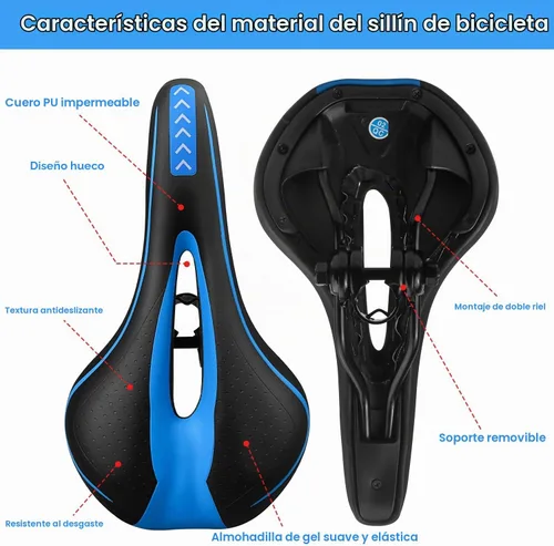 Vista 3 de MSDADA Asiento de bicicleta de gel, cómodo sillín de bicicleta con cojín suave acolchado para hombres, mujeres, niños, impermeable, montaña Azul