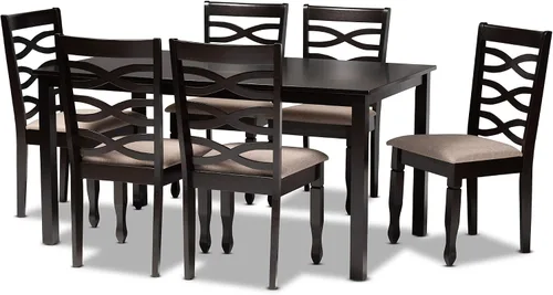 Vista 18 de Baxton Studio Lanier - Juego de sillas de comedor de 2 piezas, tapizadas de tela gris, madera con acabado marrón expreso Gris/Café Espresso
