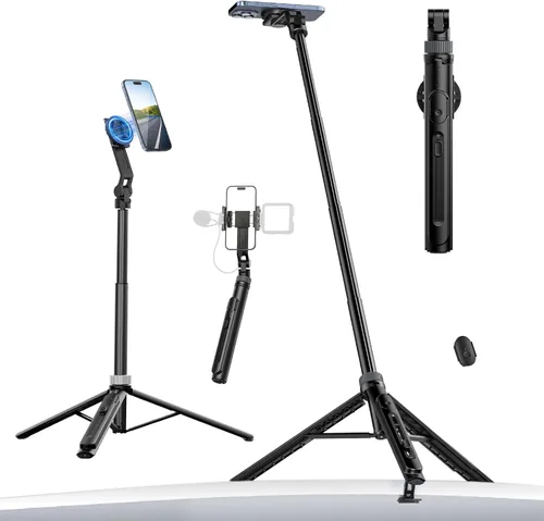 Vista 10 de ULANZI TT86 - Trípode magnético para iPhone 17, palo selfie extensible de 35 pulgadas con control remoto, clip de teléfono 2 en 1 y soportes dobles