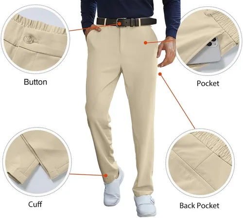 Vista 5 de JMIERR Pantalones de golf para hombre, elásticos, ajustados, para correr, viajes, trabajo, pantalones de vestir chinos para hombre