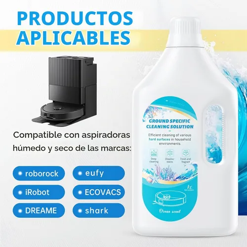 Vista 4 de Nukisa Solución de limpieza de suelos Fresh Ocean de 1 litro, compatible con Roborock/Eufy/iRobot/Ecovacs/Dreame/Shark, desodorización de fragancia