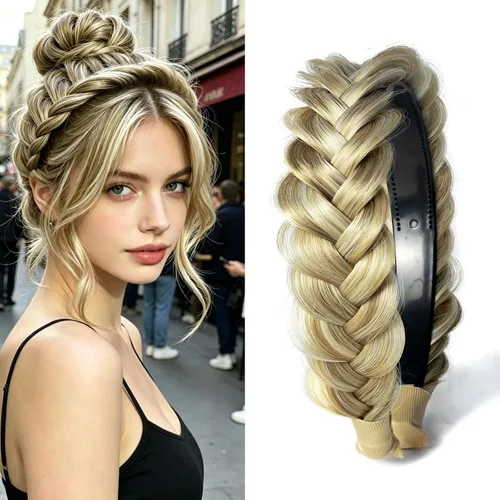 Vista 17 de Diadema Ancha Trenzada Aro Accesorios de Moda para el Cabello Banda Elástica Antideslizante para Mujeres y Niñas (Color Bronce Antiguo)