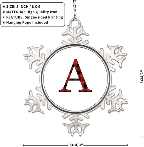 Vista 6 de Monograma inicial letra A copo de nieve, adornos de letras rojas y negras a cuadros para árboles de Navidad, adornos de Navidad personalizados