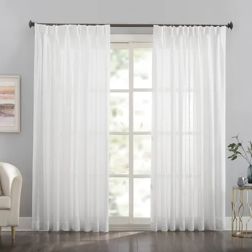 Vista 2 de Cortinas traslúcidas blancas de 96 pulgadas de largo, paneles de cortinas plisadas dobles para ventana, 72 pulgadas de ancho x 96 pulgadas de largo